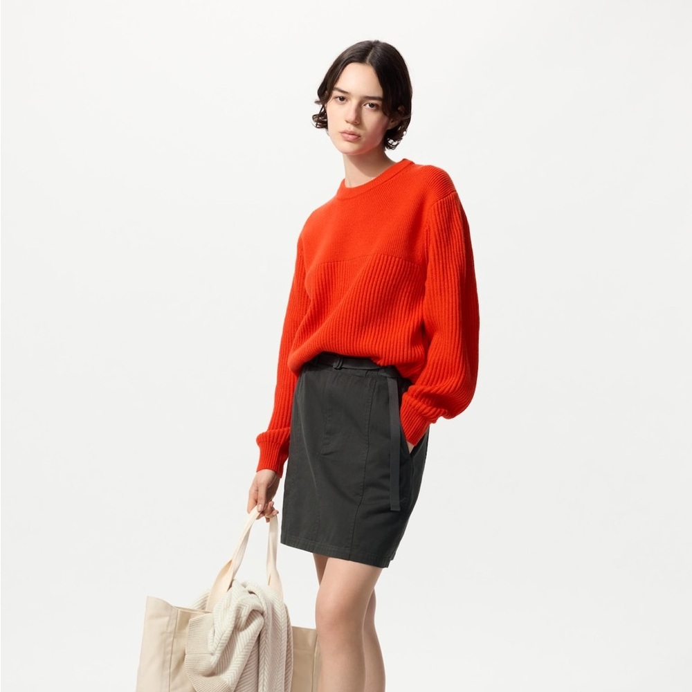 Uniqlo RIBBED CREW NECK SWEATER orange red S